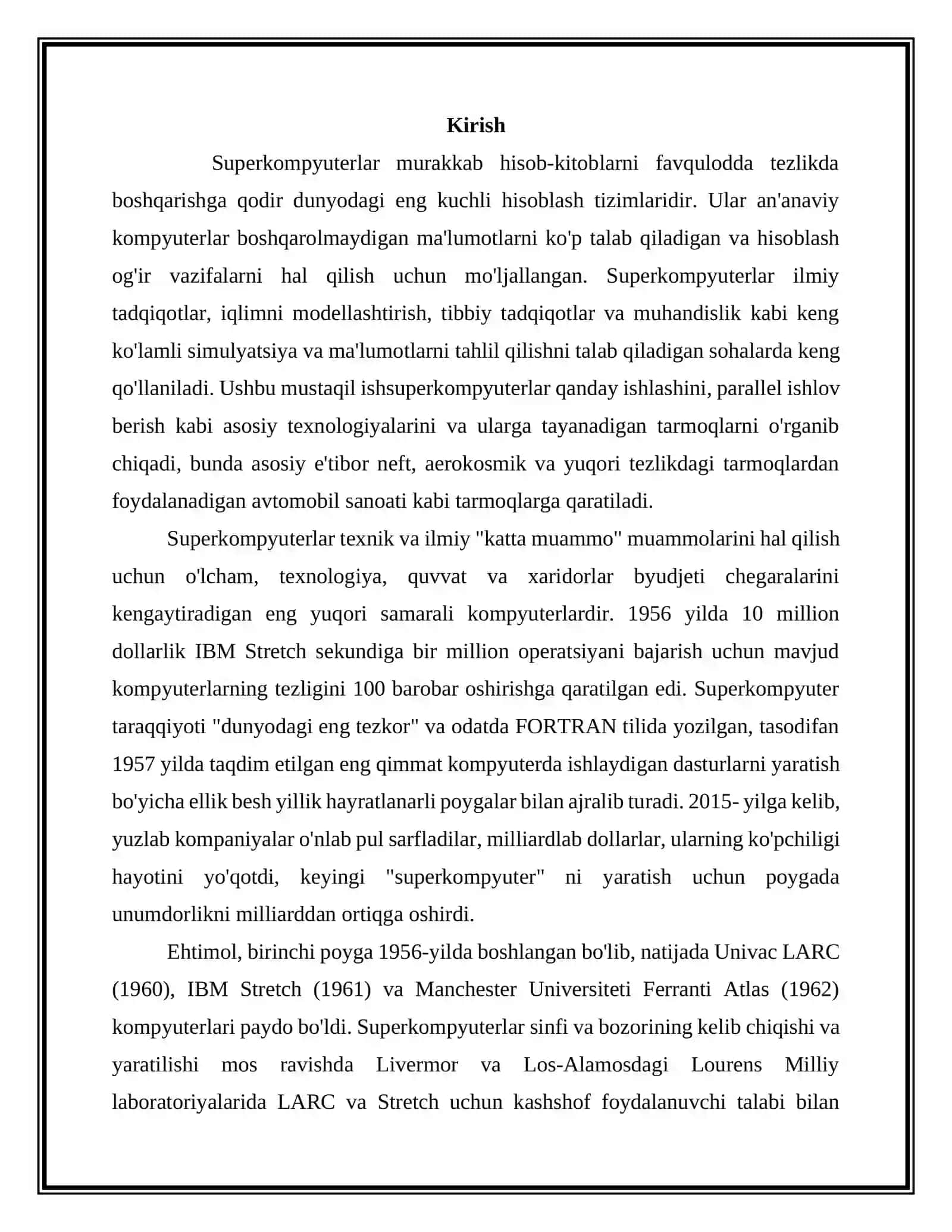 Turli soxalar uchun mo‘ljallangan super kompyuterlar va kompyuter tizimlari. MUSTAQIL ISH 3