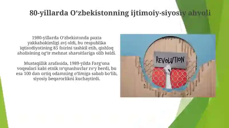 O'zbekistonda 80-90 yillaridagi ijtimoiy-siyosiy vaziyat: paxta yakka hokimligi va qatag'onliklar 3