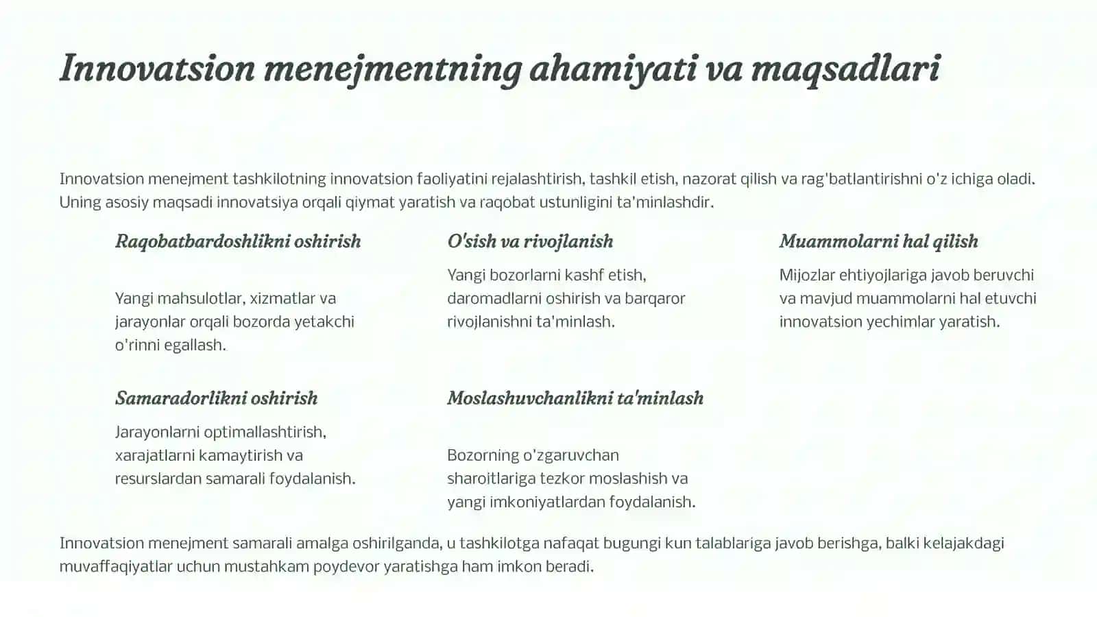 Innovatsion Menejment Mohiyati Kelajakka Qadam 3