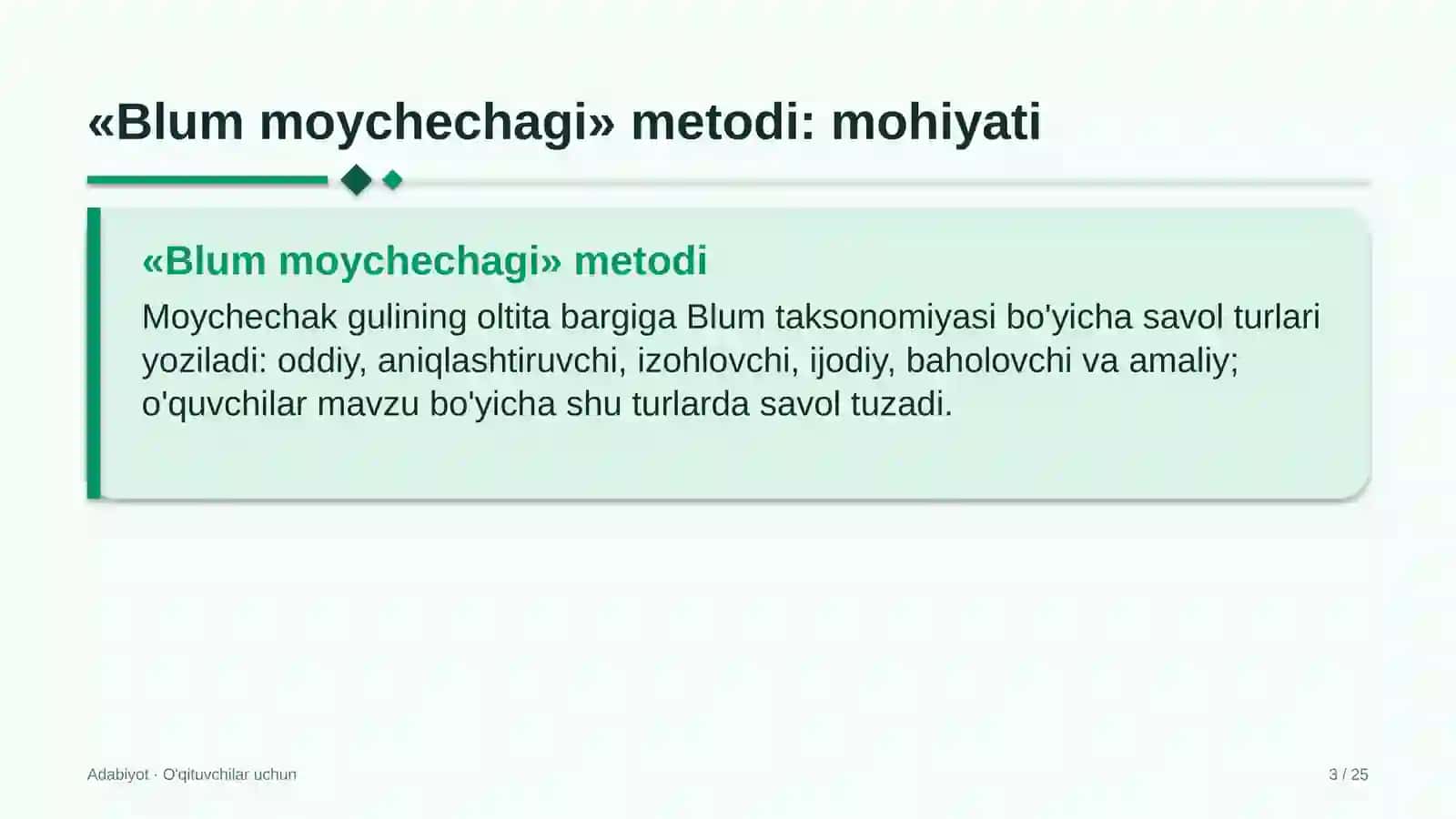 adabiyot darslarida blum moychechagi metodidan foydalanish 1292 3