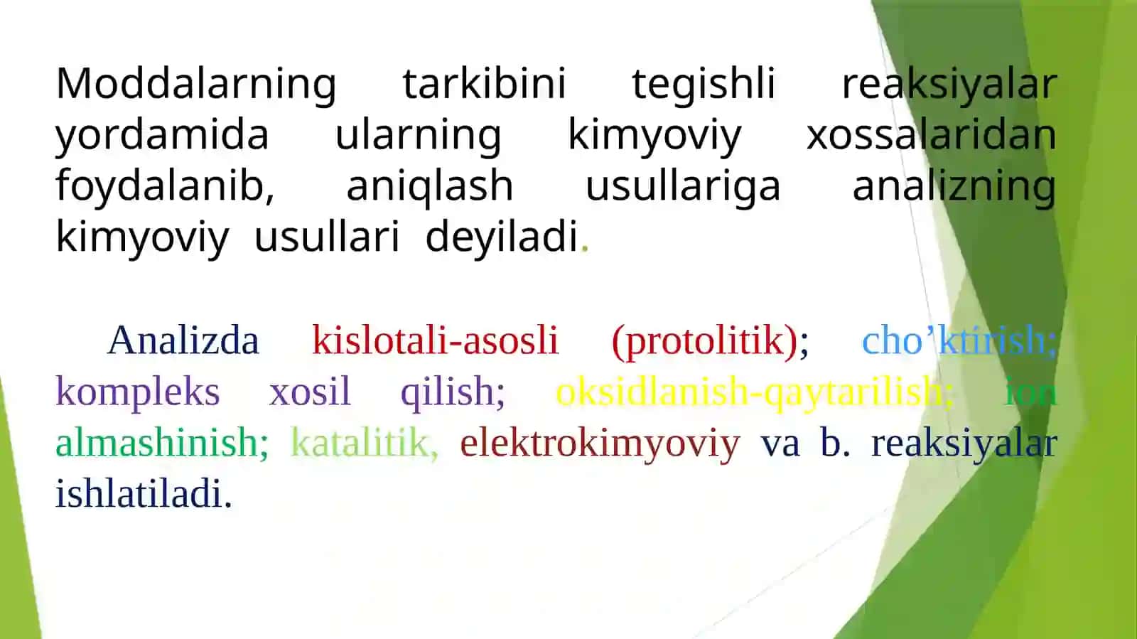 Analitik kimyoda ishlatiladigan reaksiya va jarayonlar 3