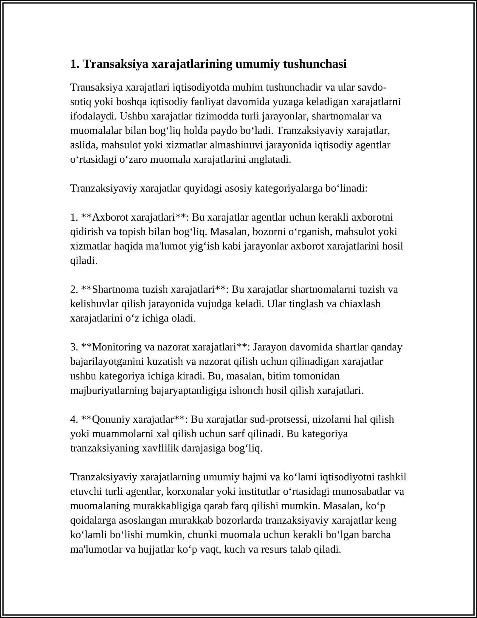 TRANSAKSIYA XARAJATLARINING ZAMONAVIY TASNIFI 3