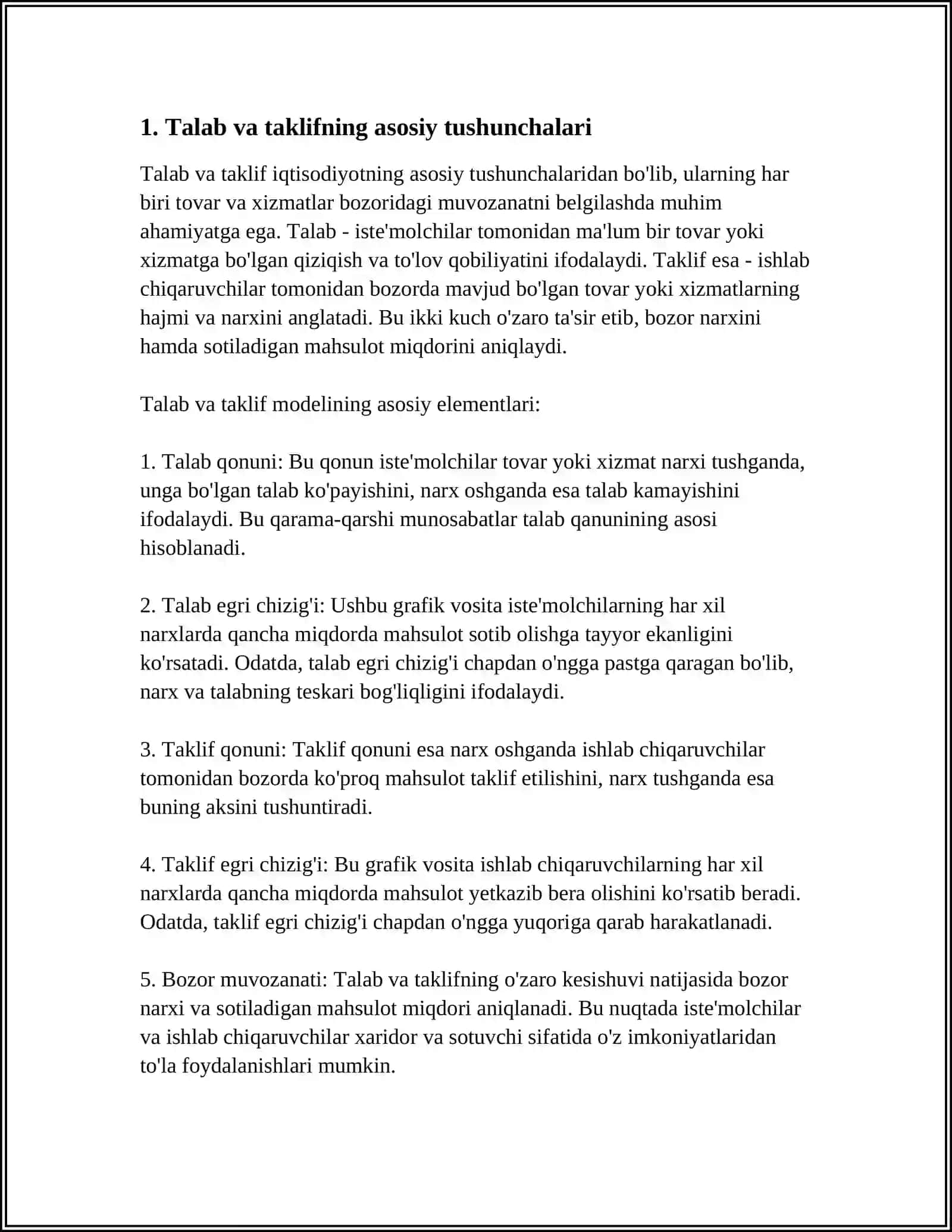 TALAB, TAKLIF, BOZOR MUVOZANATI 3