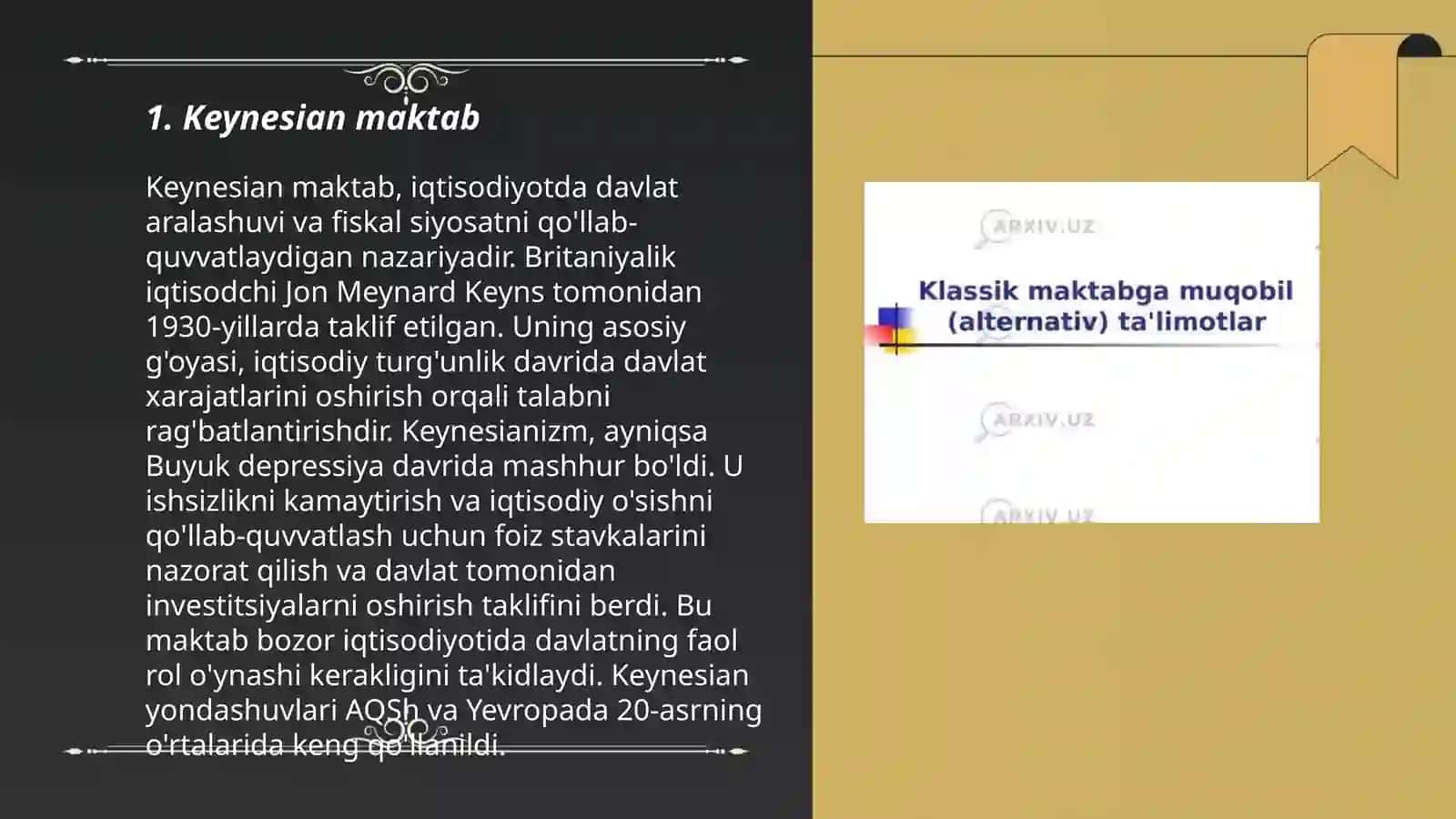 Klassik iqtisodiy maktabga muqobil g'oyalar mohiyati 3