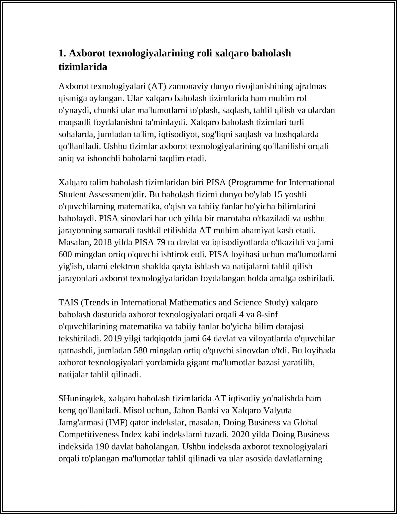 XALQARO BAHOLASH TIZIMLARI MASALALARINI YECHISHDA AXBOROT TEXNOLOGIYALARINING O'RNI 3