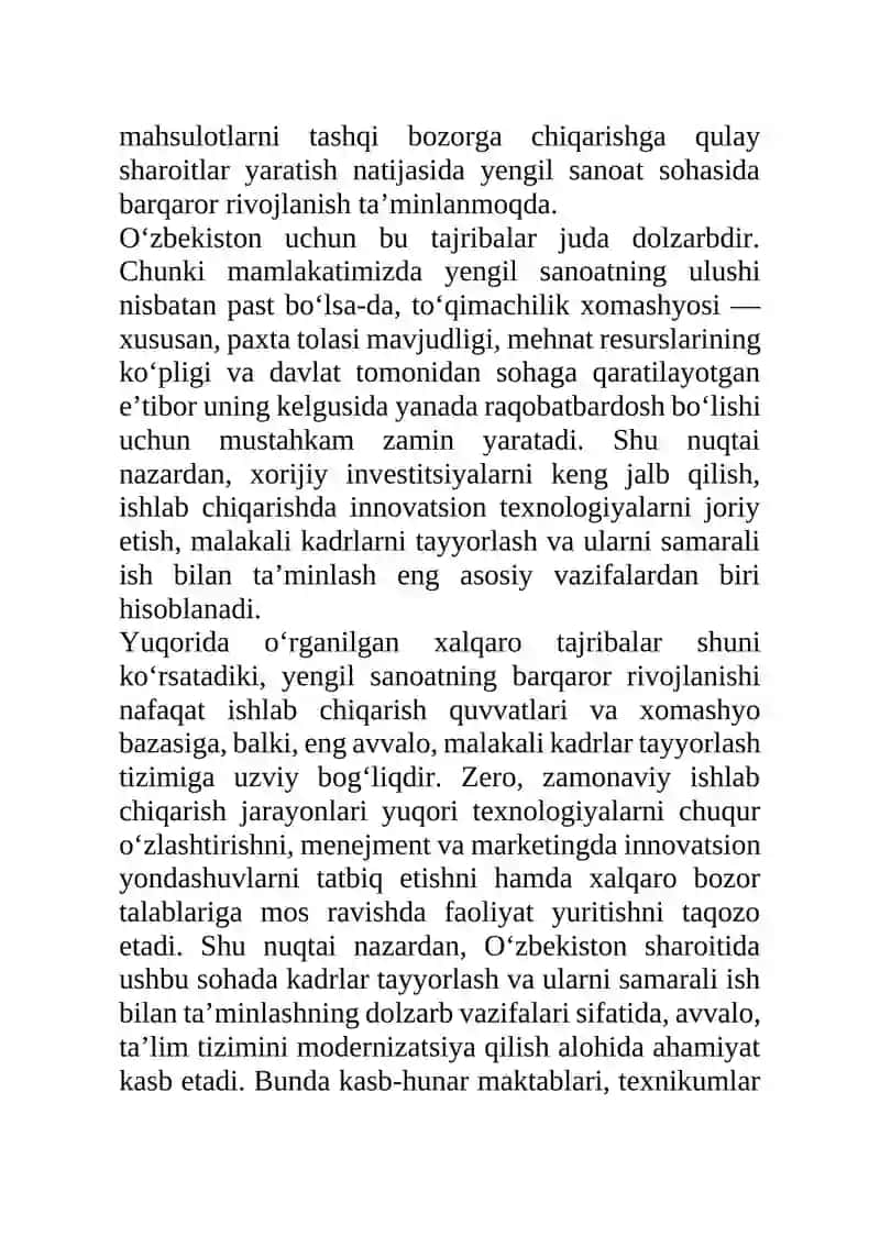 YENGIL SANOAT UCHUN KADR TAYYORLASH VA ISHGA JOYLASHTIRISHNING DOLZARB VAZIFALARI 3