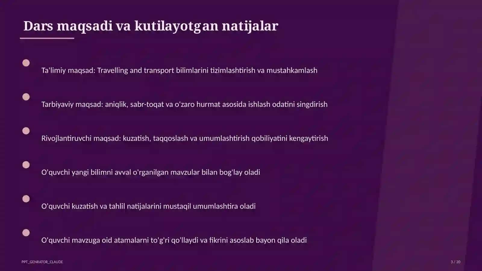 Travelling and transport (6-sinf) 3