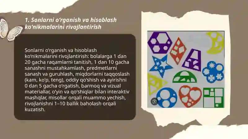 Maktabgacha yoshda elementlar matematik koʻnikmalarni rivojlantirish 3