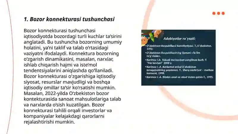 Bozor konnekturasi holati va istiqbolidagi rivojlanish koʻrsatkichlari hamda baholash uslublari 3