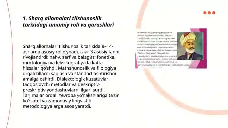 Sharq allomalari tilshunoslik tarixidagi umumiy roli va qarashlari 3