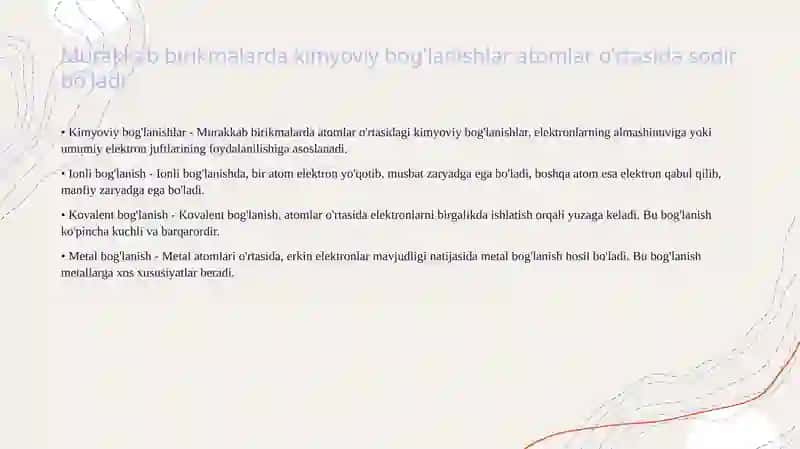 Murakkab birikmalarda kimyoviy bog'lanishlar 3