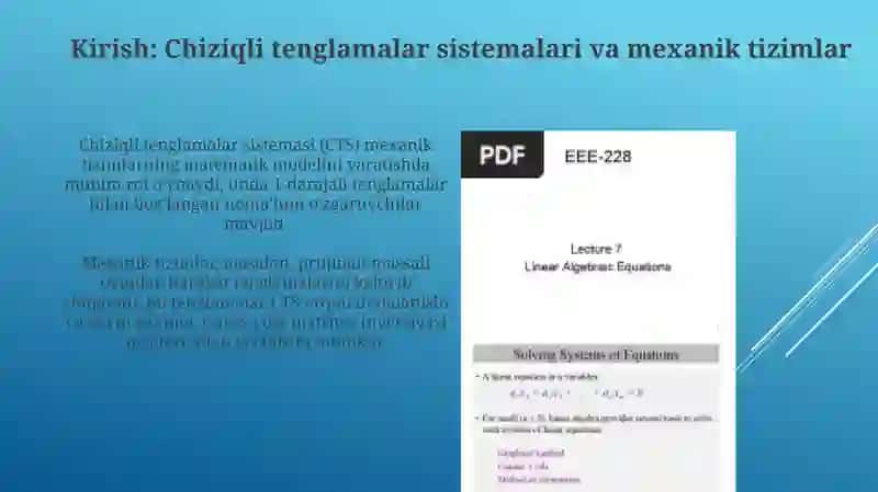 Chiziqli tenglamalarni MATLAB va Pythonda yechish va mexanik tizimlarda qo‘llash 3