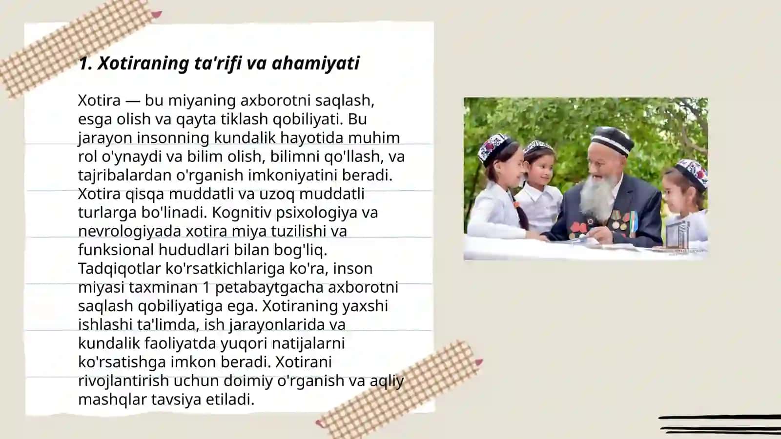 Xotira jarayonlari va turlarini yoritish 3