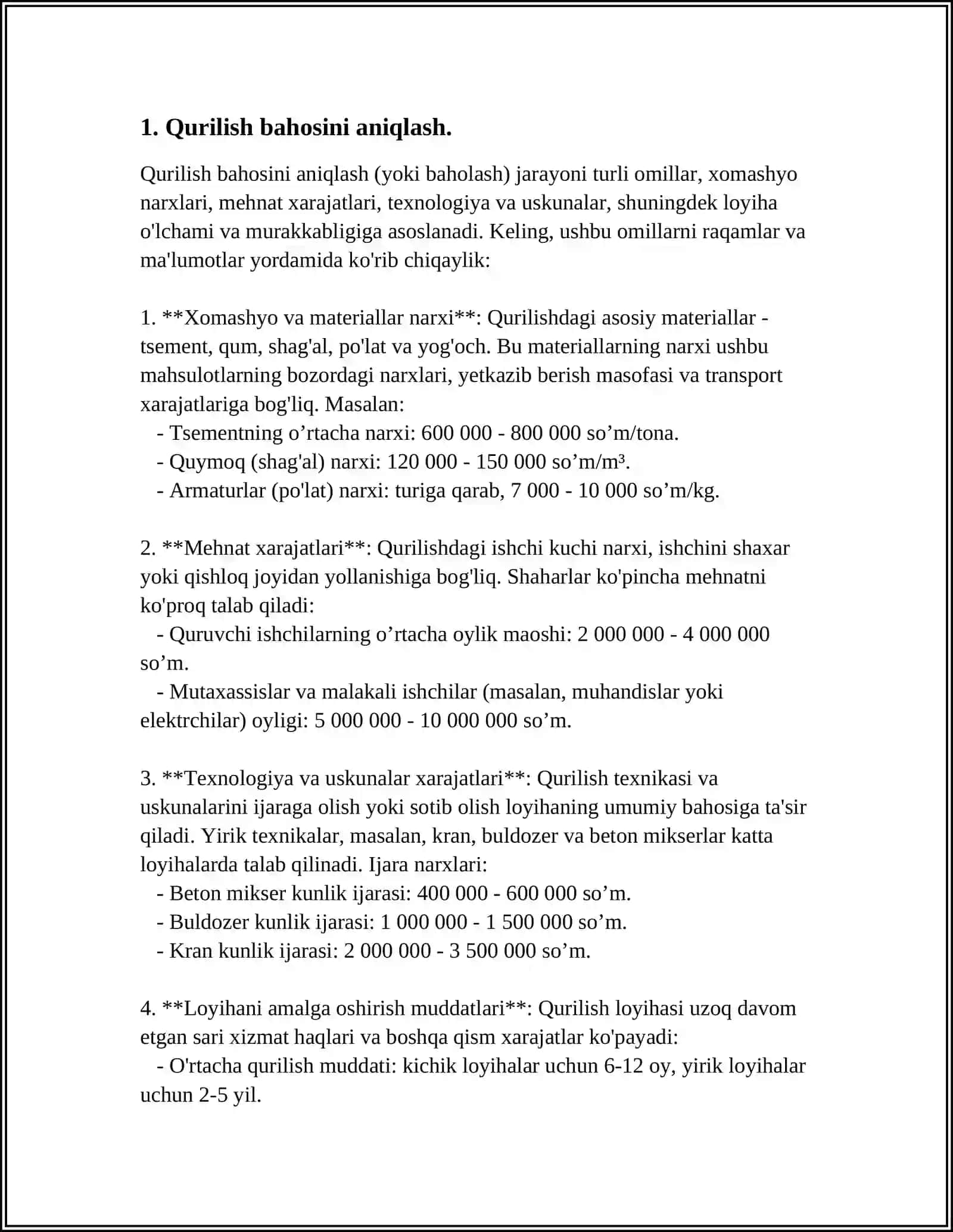 TANLOV SAVDOLARIDA QATNASHISH UCHUN PUDRATCHI TASHKILOTLARI TOMONIDA QURILISH BAHOSINI JORIY NARXLARDA ANIQLASH TARTIBI (TAKLIF ETILGAN NARX-OFERTA) 3