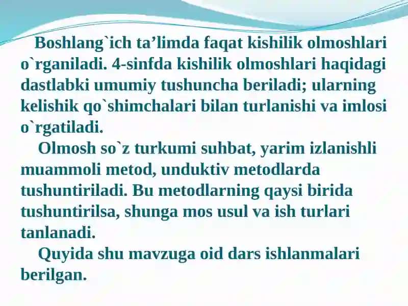 Kishilik olmoshlari o'rganish rejasi 3