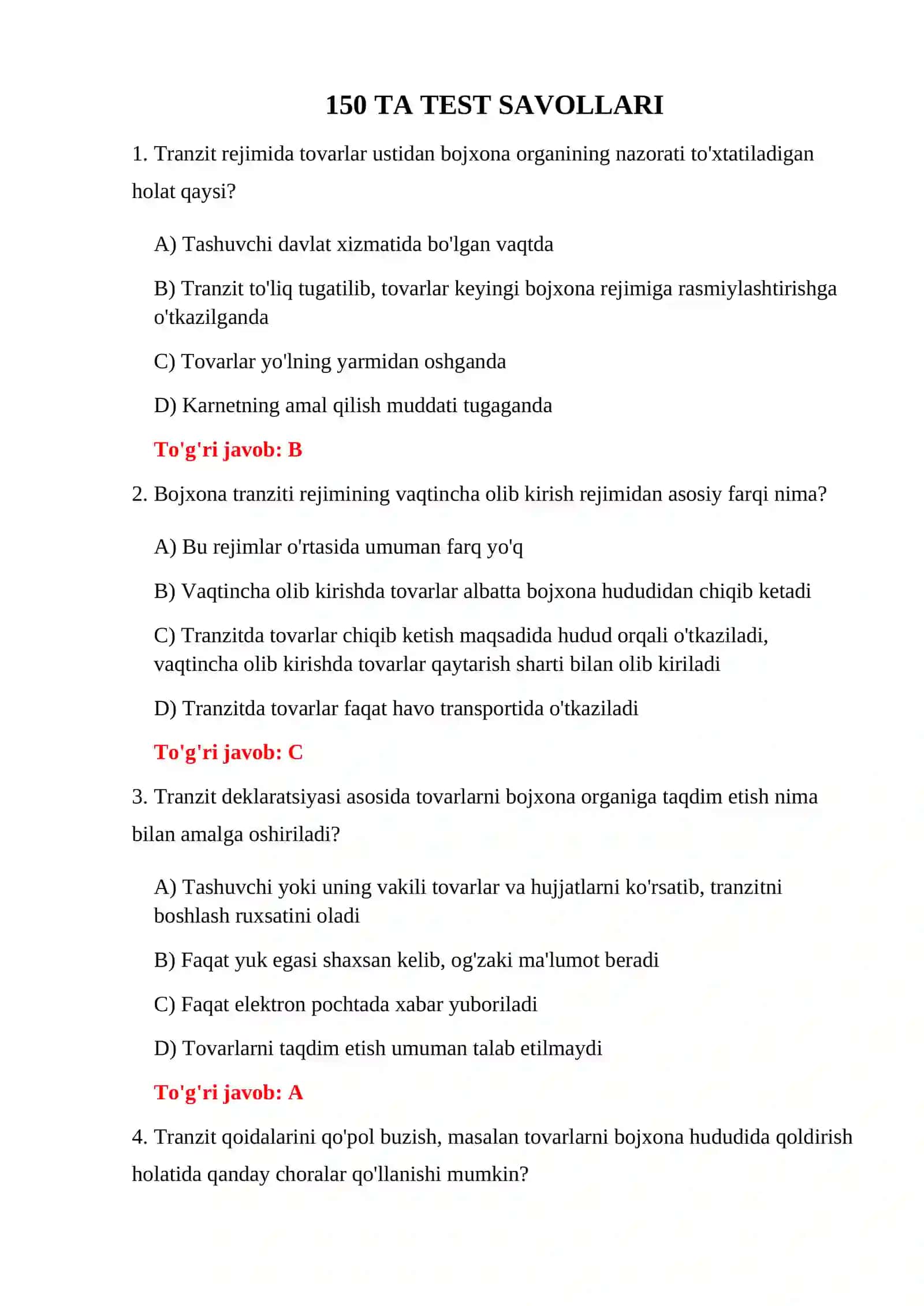 TRANZIT TARTIBI BO'YICHA TESTLAR 3