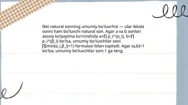 Natural sonlarni umumiy boʻluvchilari sonini topish 3