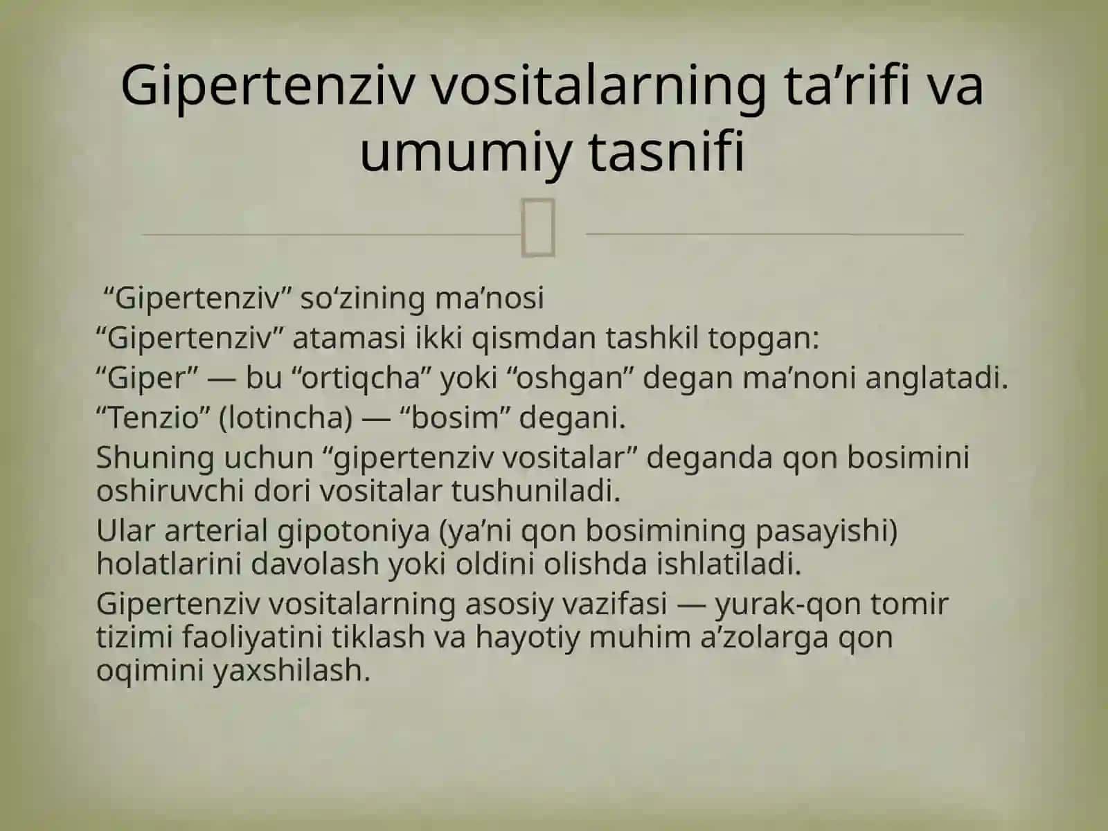 Gipertenzivvositalar.Odamorganizmitonusinikuchaytiruvchidorivositalari 3