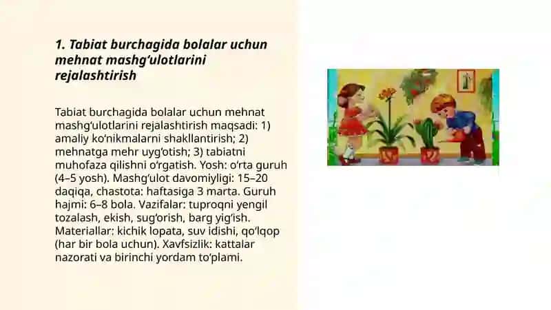 O‘rta guruh bolalarini tabiatda mehnatlarini tashkil etish (tabiat burchagida, yer maydonchalarida) 3