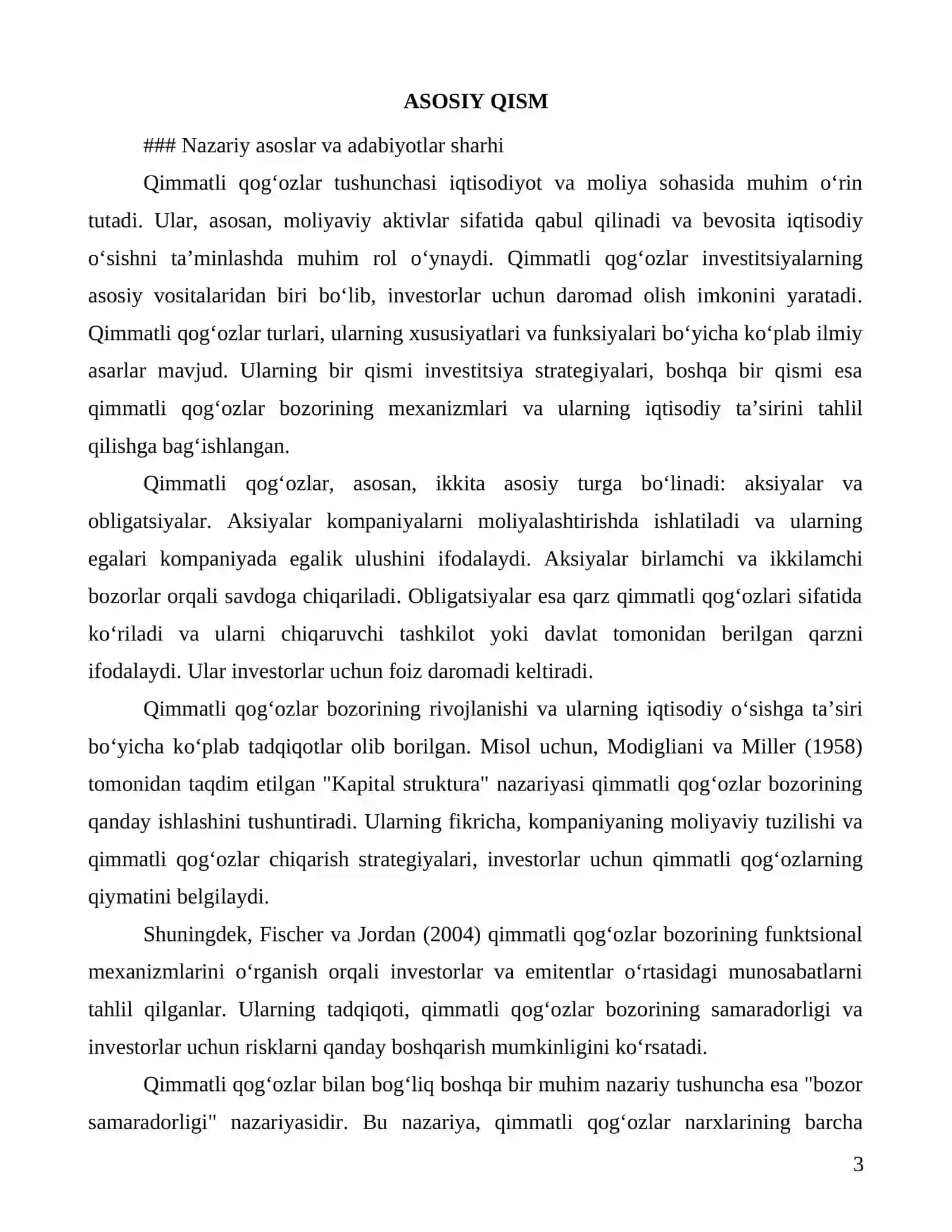 Qimmatli qog'ozlar tushunchasi va uning turlari haqida 3