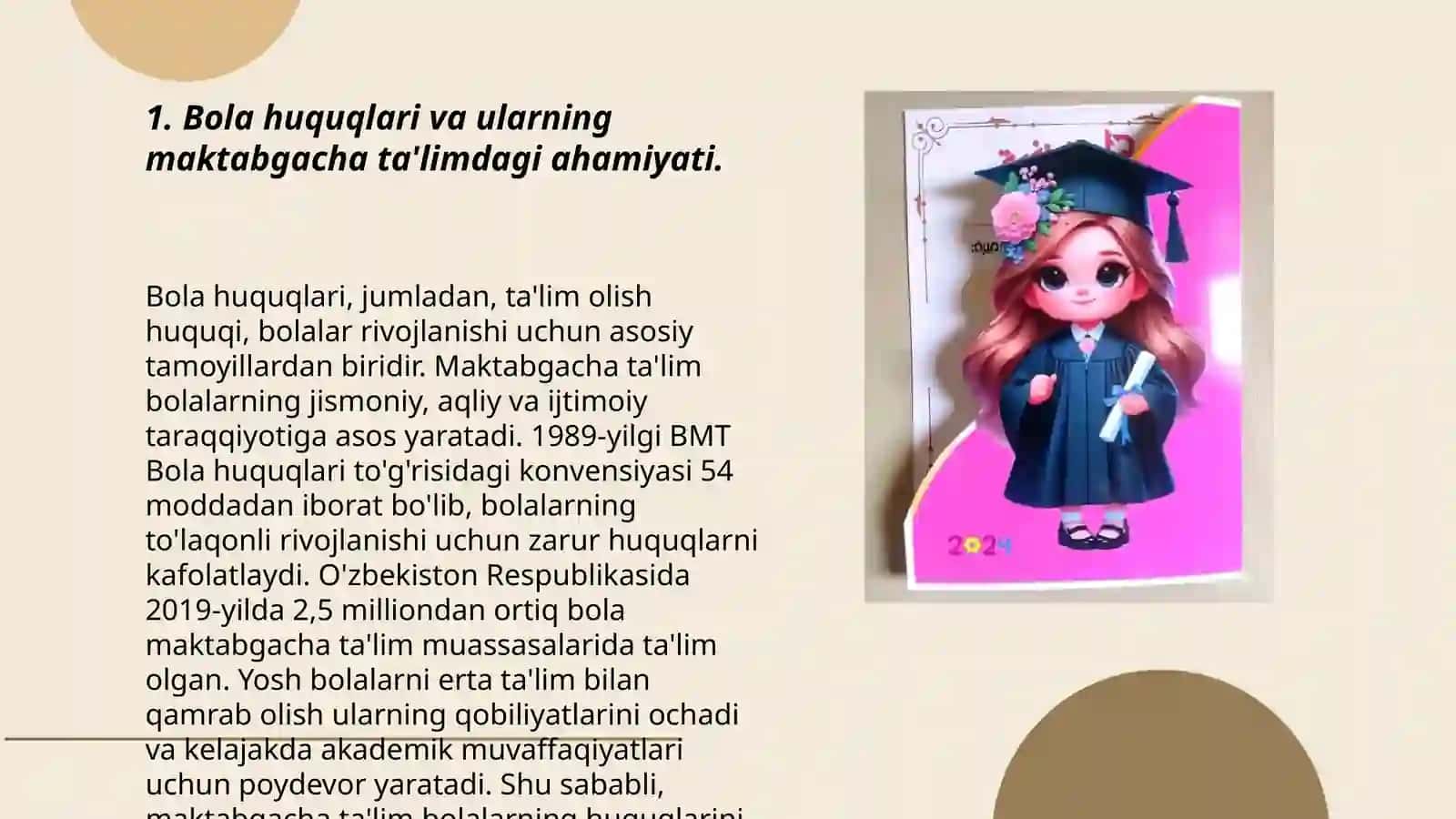 Maktabgacha ta'lim tashkilotlarida "Bola huquqlari to'g'risidagi"BMT konvensiyasidan foydalanish 3