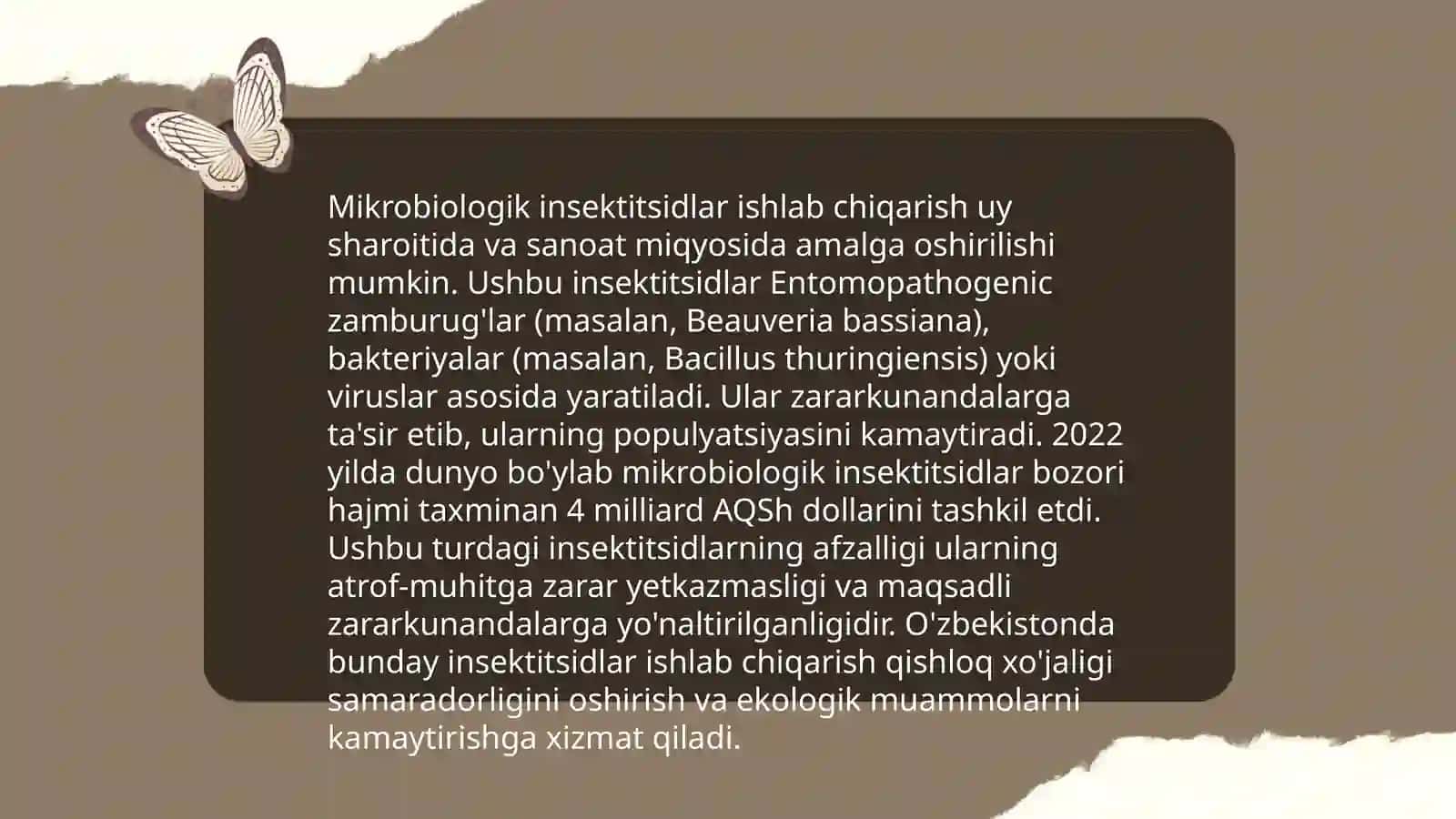 Mikroorganizmlarning qishloq ho'jaligida, osimliklarini ximoya qilishda qoʻllanishi. Javxaraliyeva Madinaxon 3