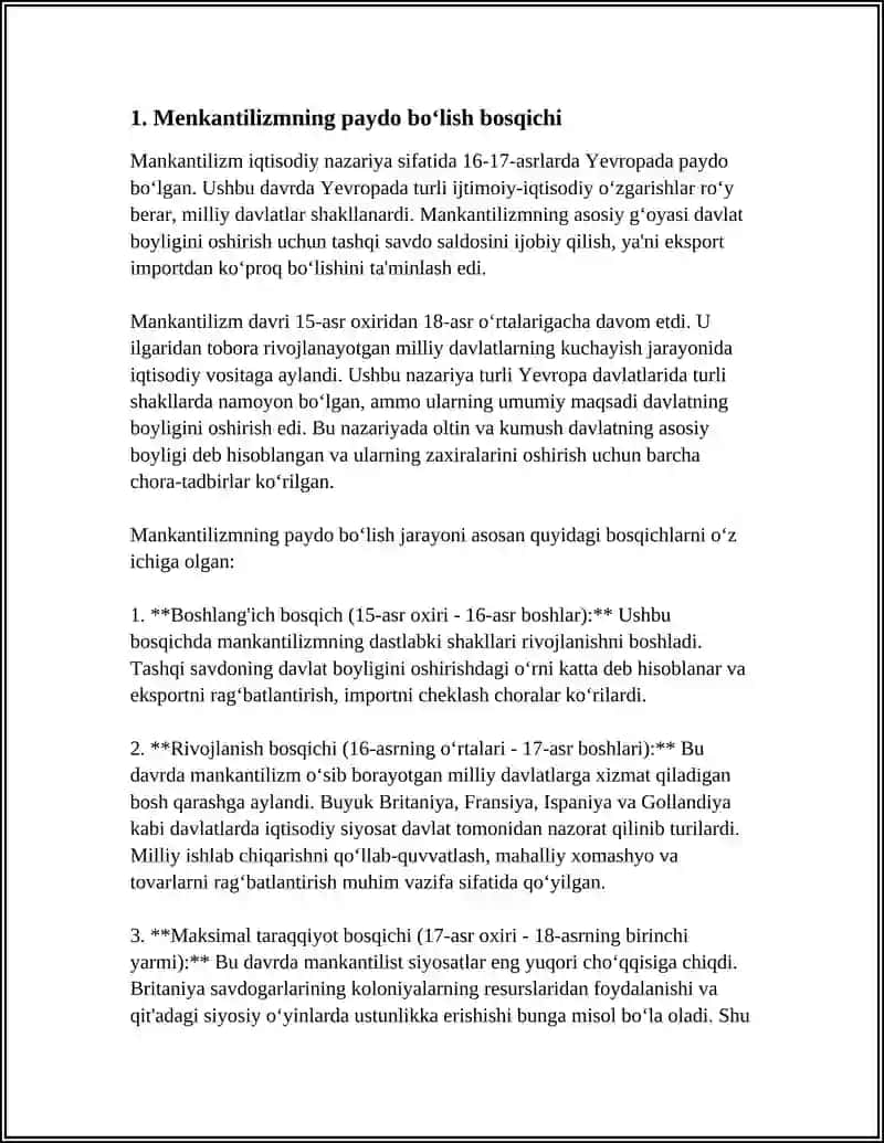 MENKANTILIZM TAʼLIMOTINI BOSQICHLARI 3