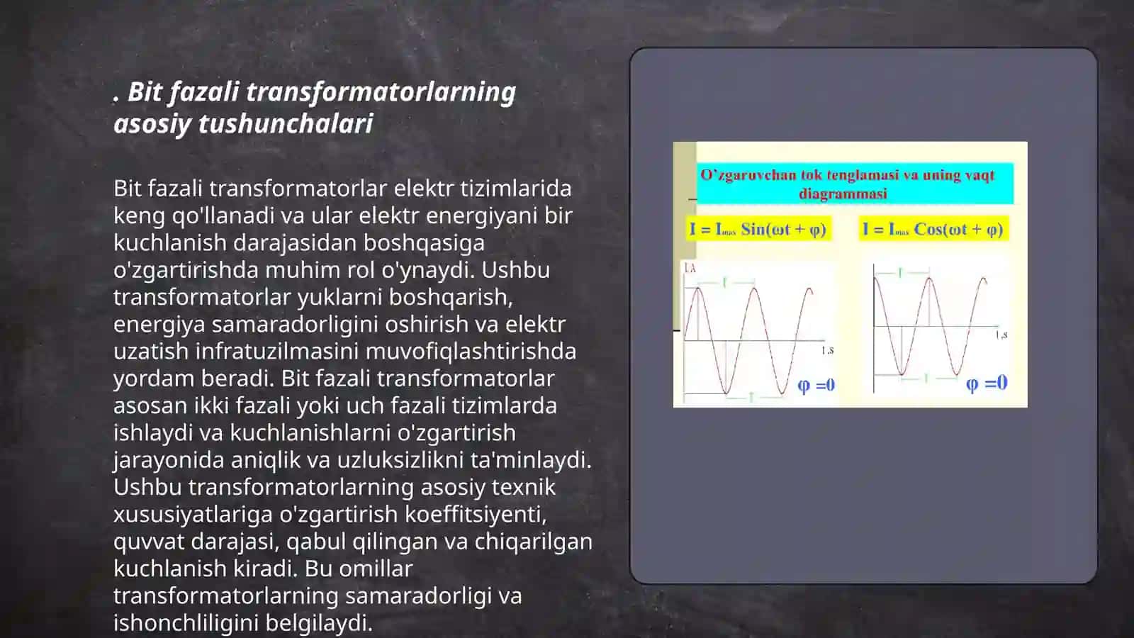 Bit fazali transformatorlar ularning parametrlari qollanishi soxalari 3
