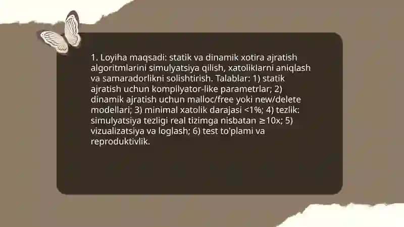 Statik va dinamik xotira ajratish simulyatsiyasini amalga oshirish 3