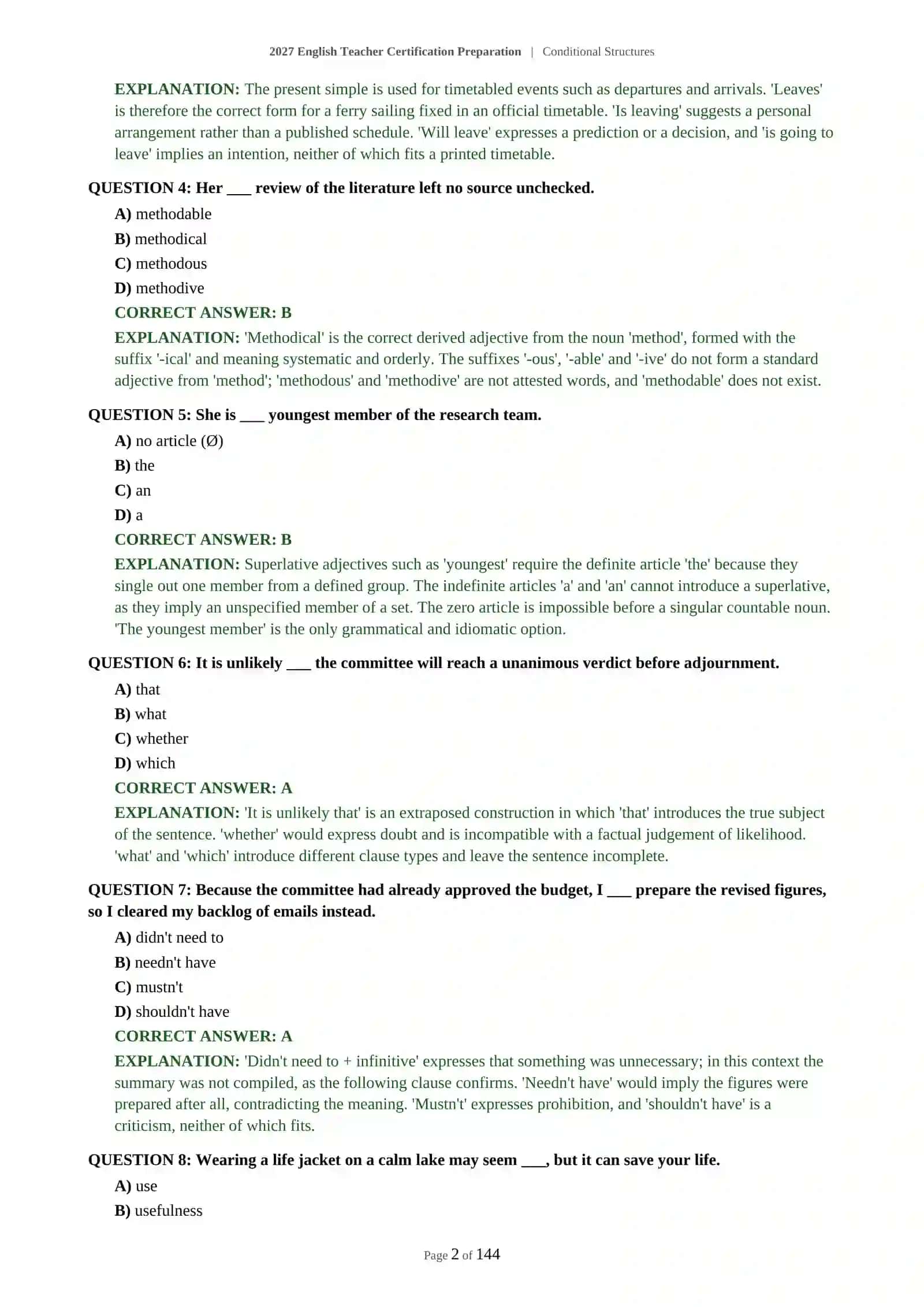 ENGLISH TEACHER PRACTICE TEST - CONDITIONAL STRUCTURES - 2027 CERTIFICATION PREPARATION 3