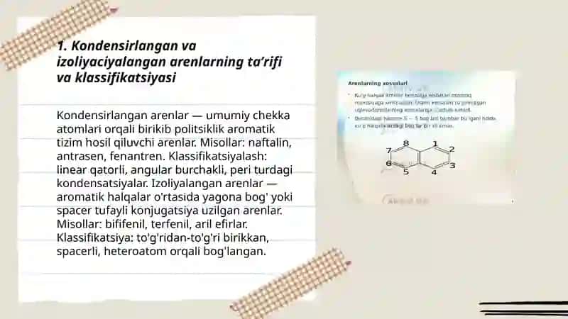 Kondensirlangan va izoliyaciyalangan arenlar 3