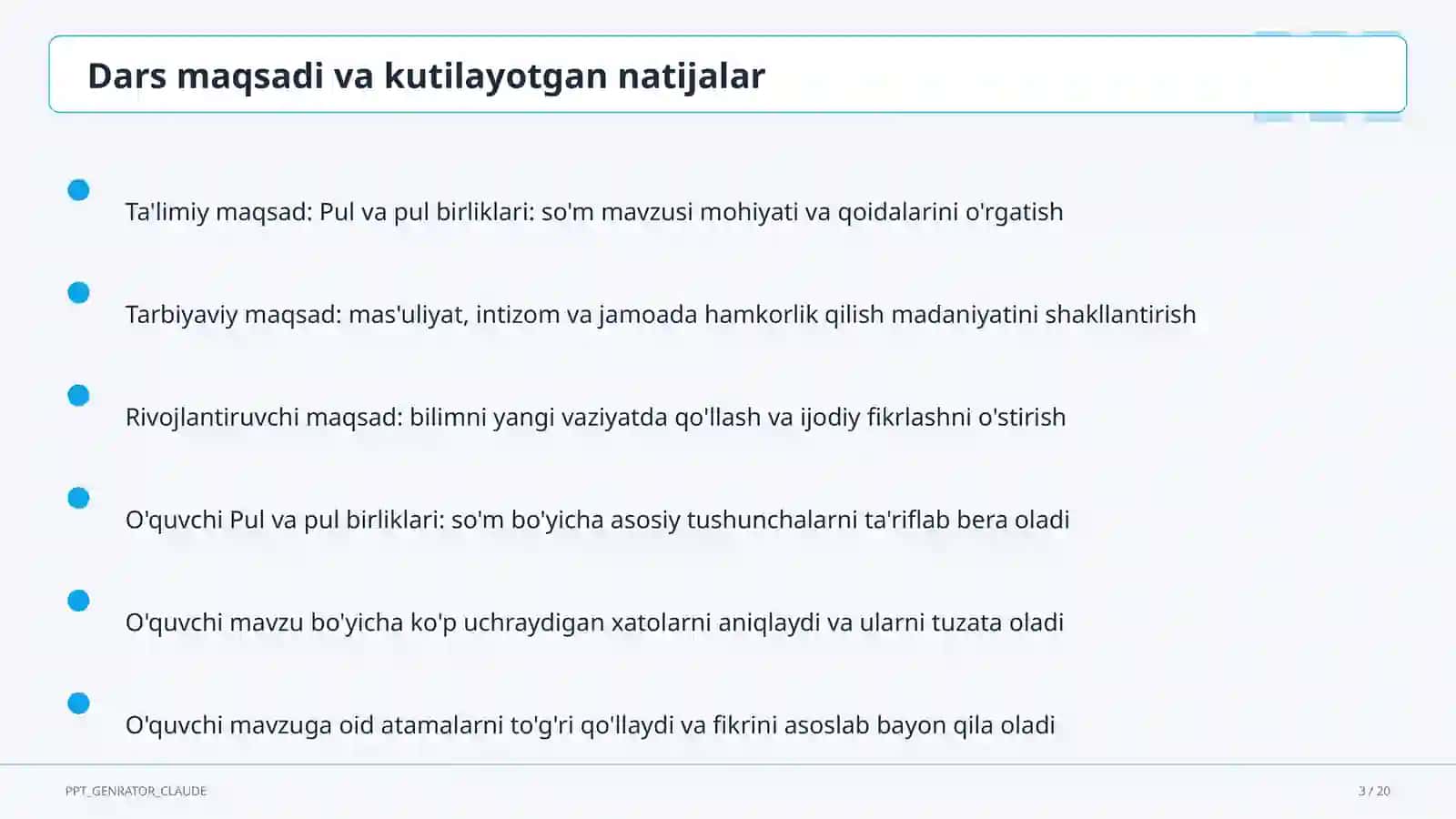 Pul va pul birliklari: so'm (2-sinf) 3