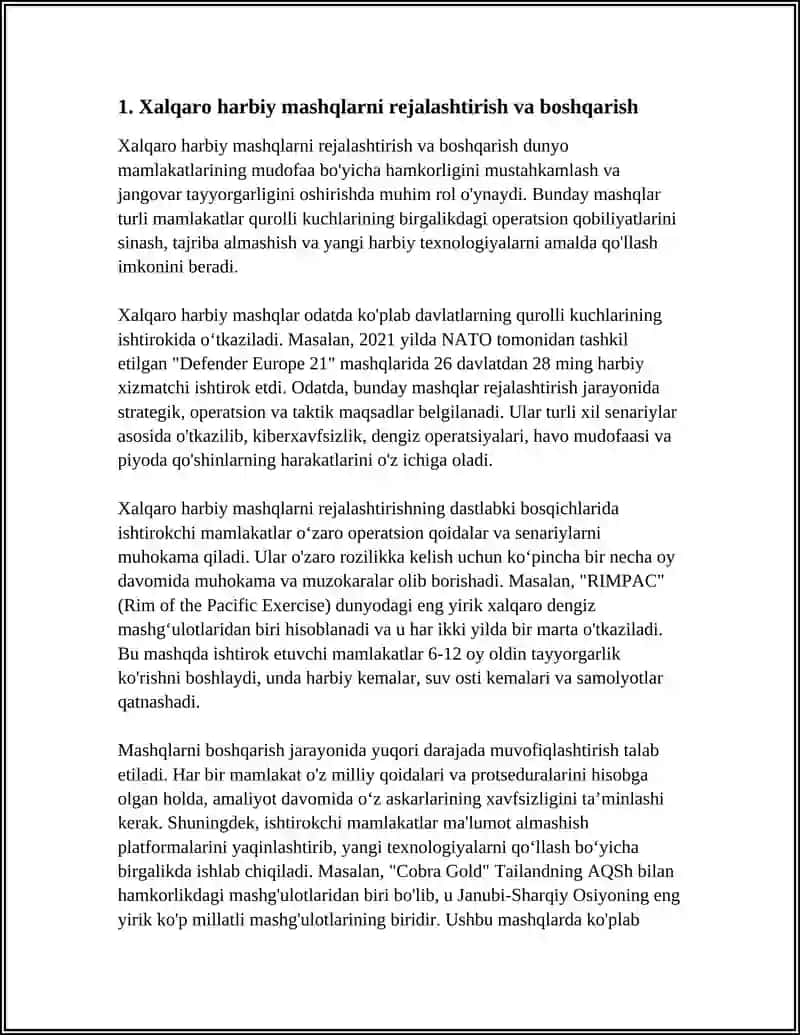 Xalqaro harbiy mashqlarni rejalashtirish va boshqarish 3