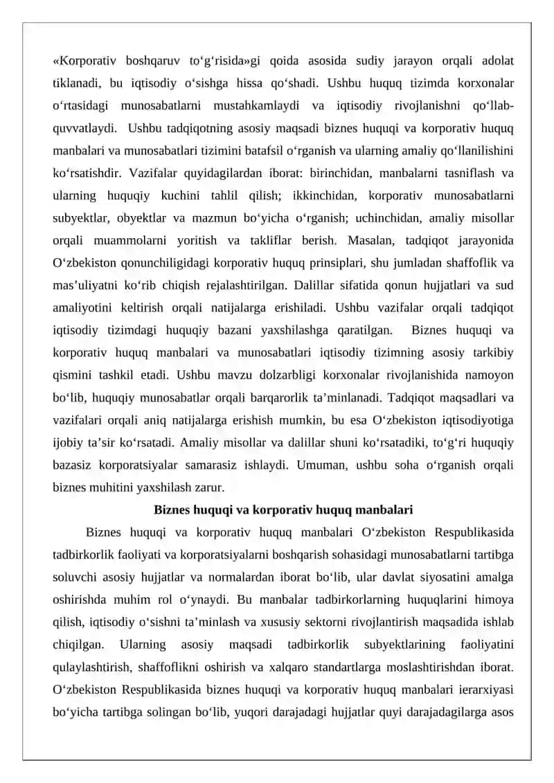 Biznes huquqi va korporativ huquq manbalari va munosabatlari 3
