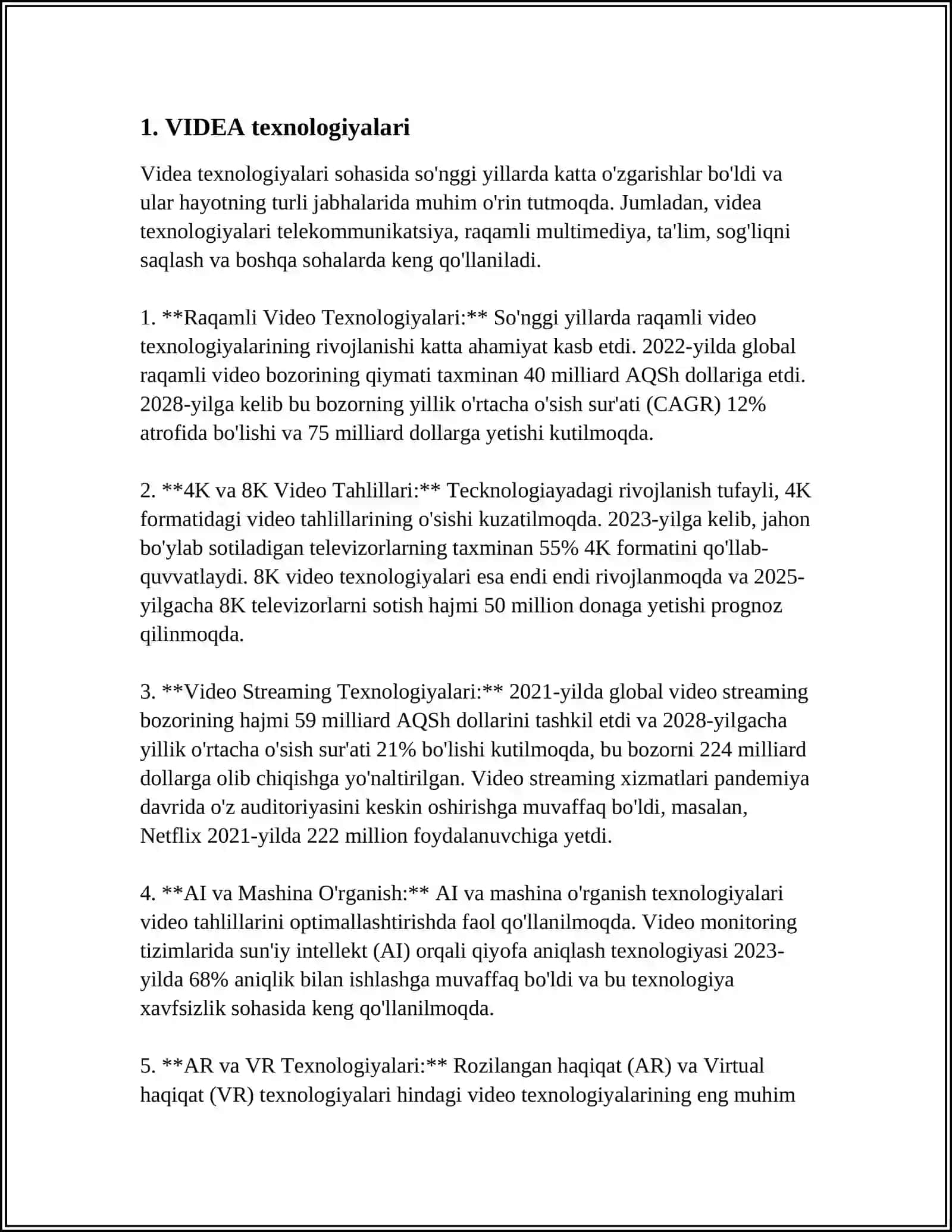 MUSTAQIL ISH Mavzu: /VIDEA 3