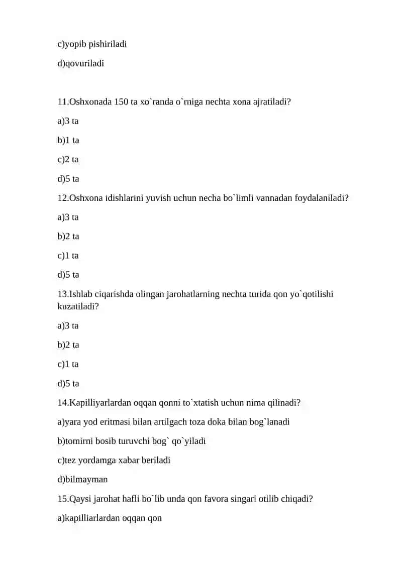 Oshpazlik taomlari tayyorlash fanidan test savollari 3