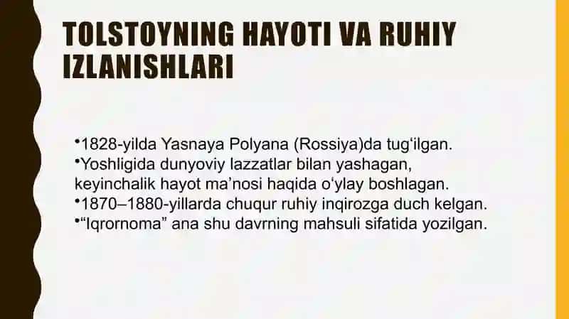 Lev Tolstoyning "Iqrornoma" asaridagi diniy e'tiqodlarni tahlil 3