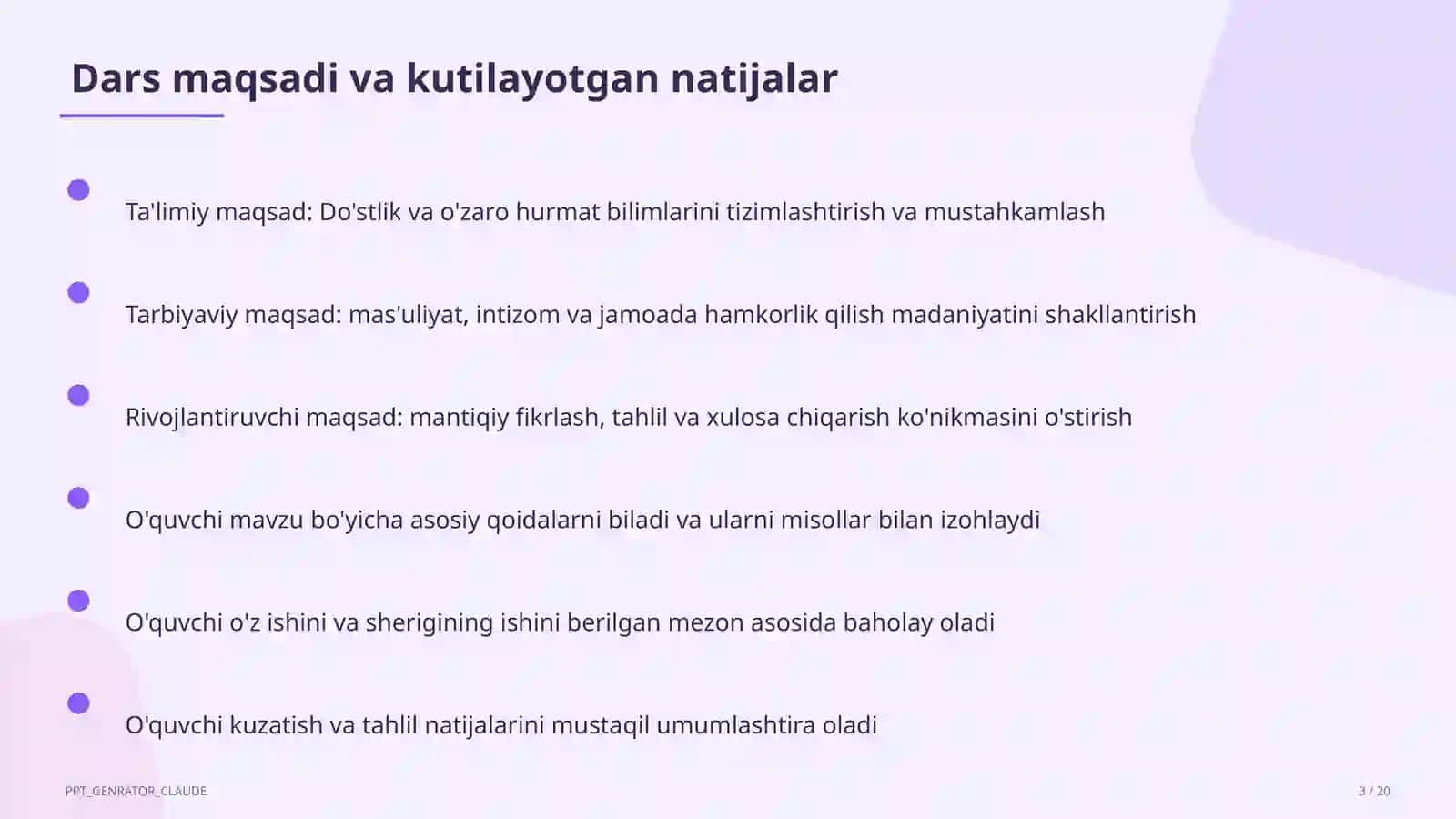 Sinf soati va tarbiyaviy tadbirlar (1– 11) 3
