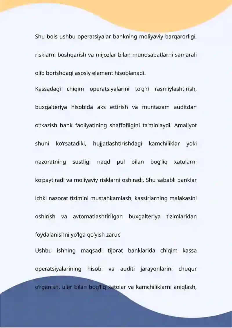 Tijorat banklarining chiqim kassa operatsiyasi hisobi va auditi 3