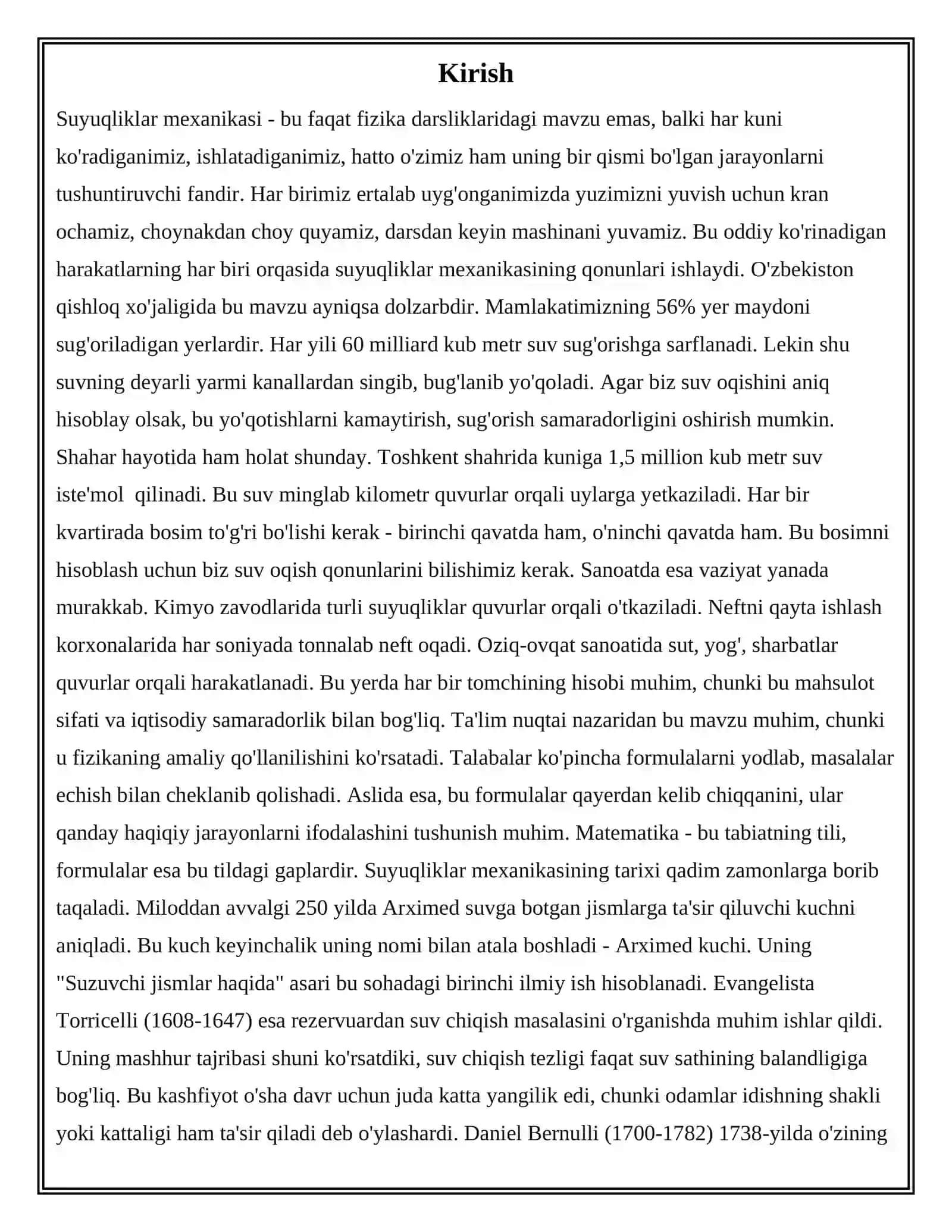 Suvning rezervuardan chiqish tezligini gravitatsion tezlanish va sath balandligiga bog’liq holda modellashtirish 3