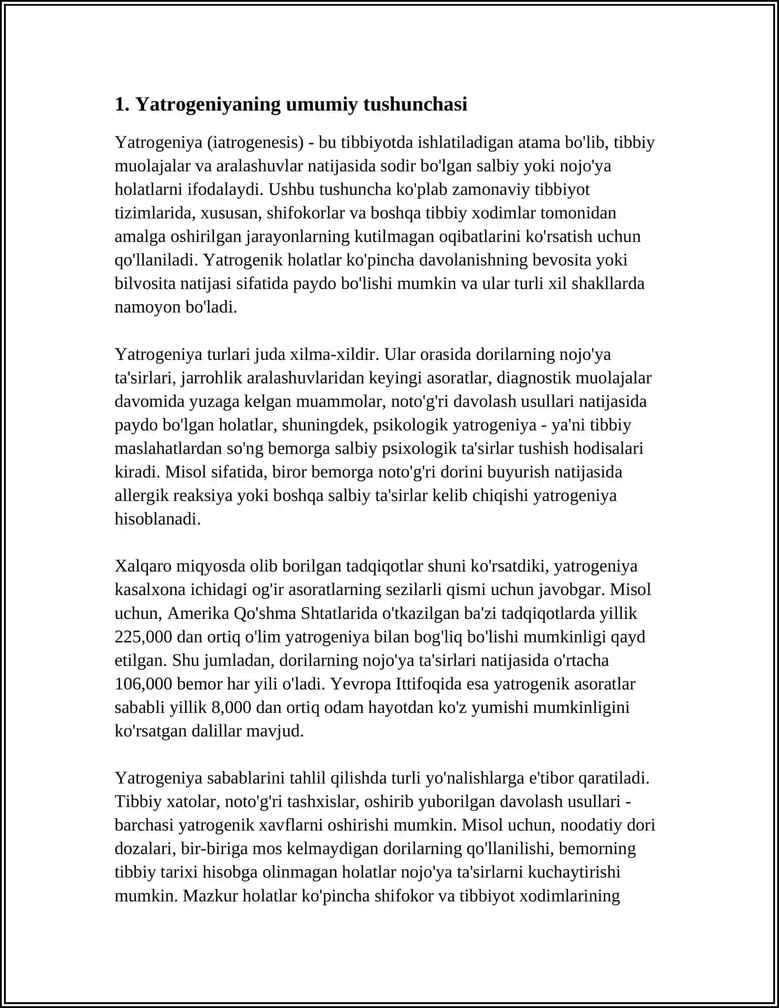 MUSTAQIL ISH Mavzu: HOZIRGI ZAMON TIBBIYOTIDA YATROGENIYA ASOSLARI 3