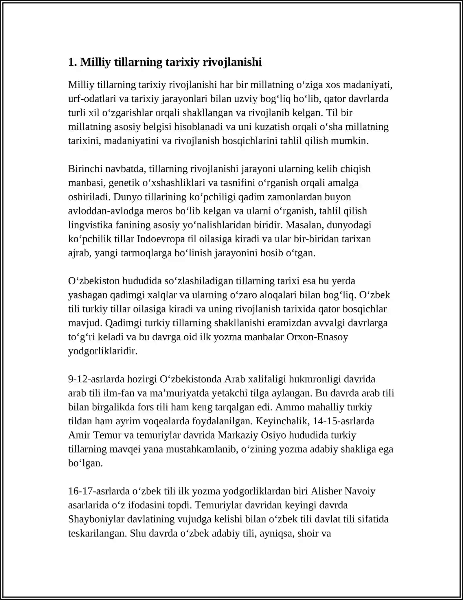 REJA FOYDALANILGAN ADABIYOTLAR ROʻYXATI SNOSKA MILLIY TILLARNING SHAKLLANISHI VA RIVOJLANISHI 3