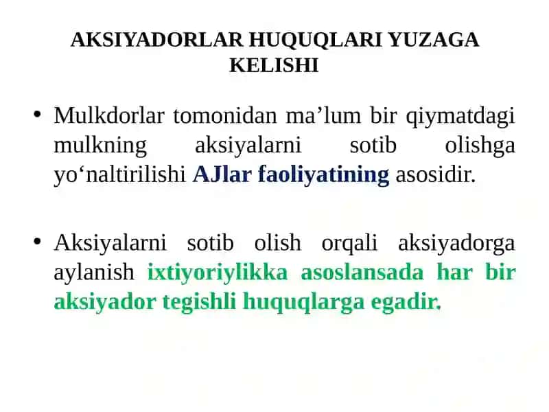 МИНОРИТАР АКЦИЯДОРЛАР ВА УЛАРНИНГ ҲУҚУҚЛАРИНИ ТАЪМИНЛАШ 3