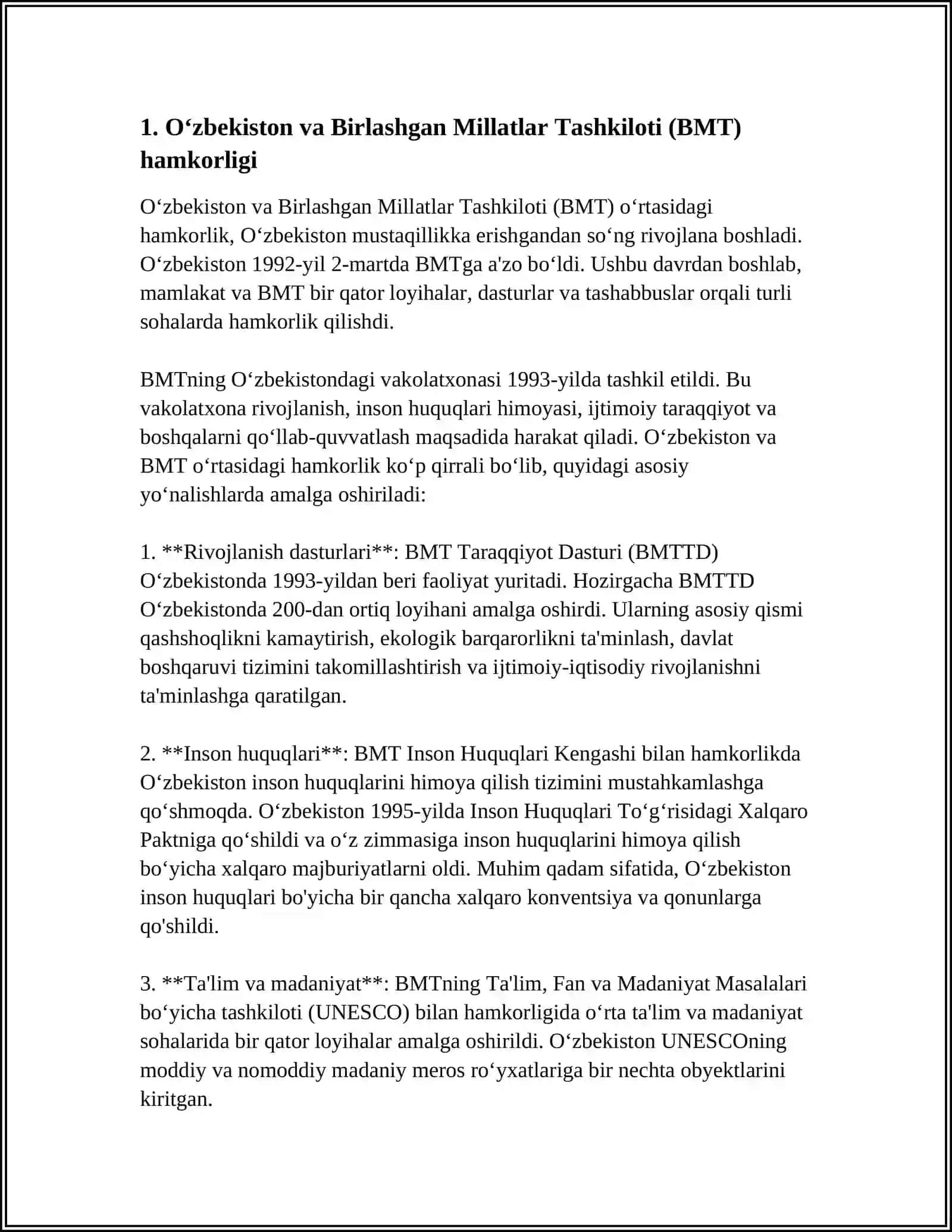 O‘zbekiston va Birlashgan Millatlar Tashkiloti (BMT) hamkorligi 3