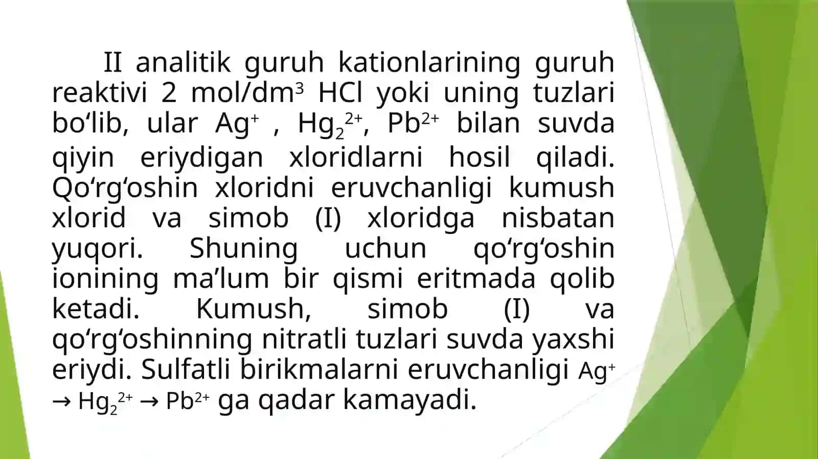 II analitik guruh kationlarining umumiy tavsifi va guruh reagent ta'siri 3