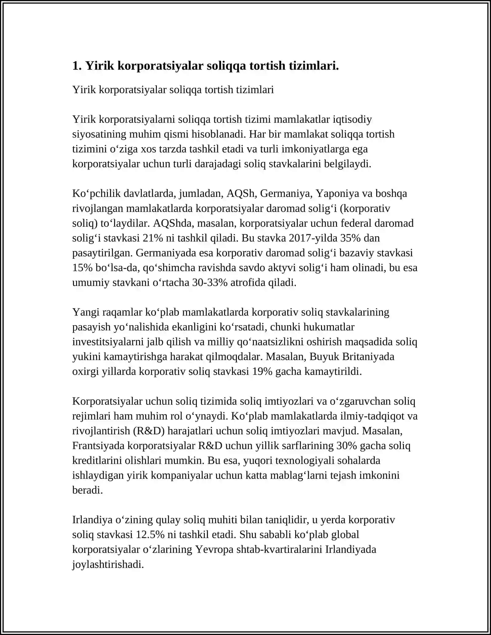 YIRIK BIZNESNI SOLIQQA TORTISH, MAMLAKATLAR ARO SHARHI 3
