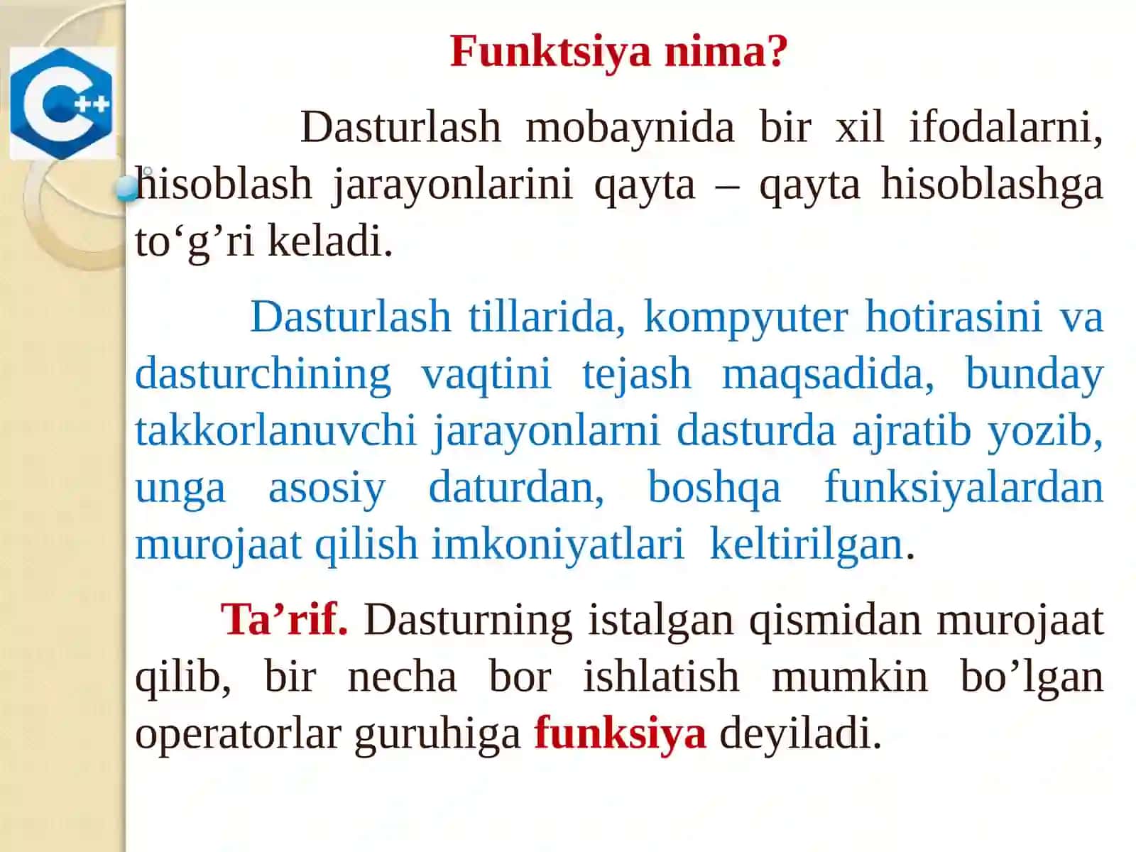C++ DASTURLASH TILIDA FUNKSIYALAR 3