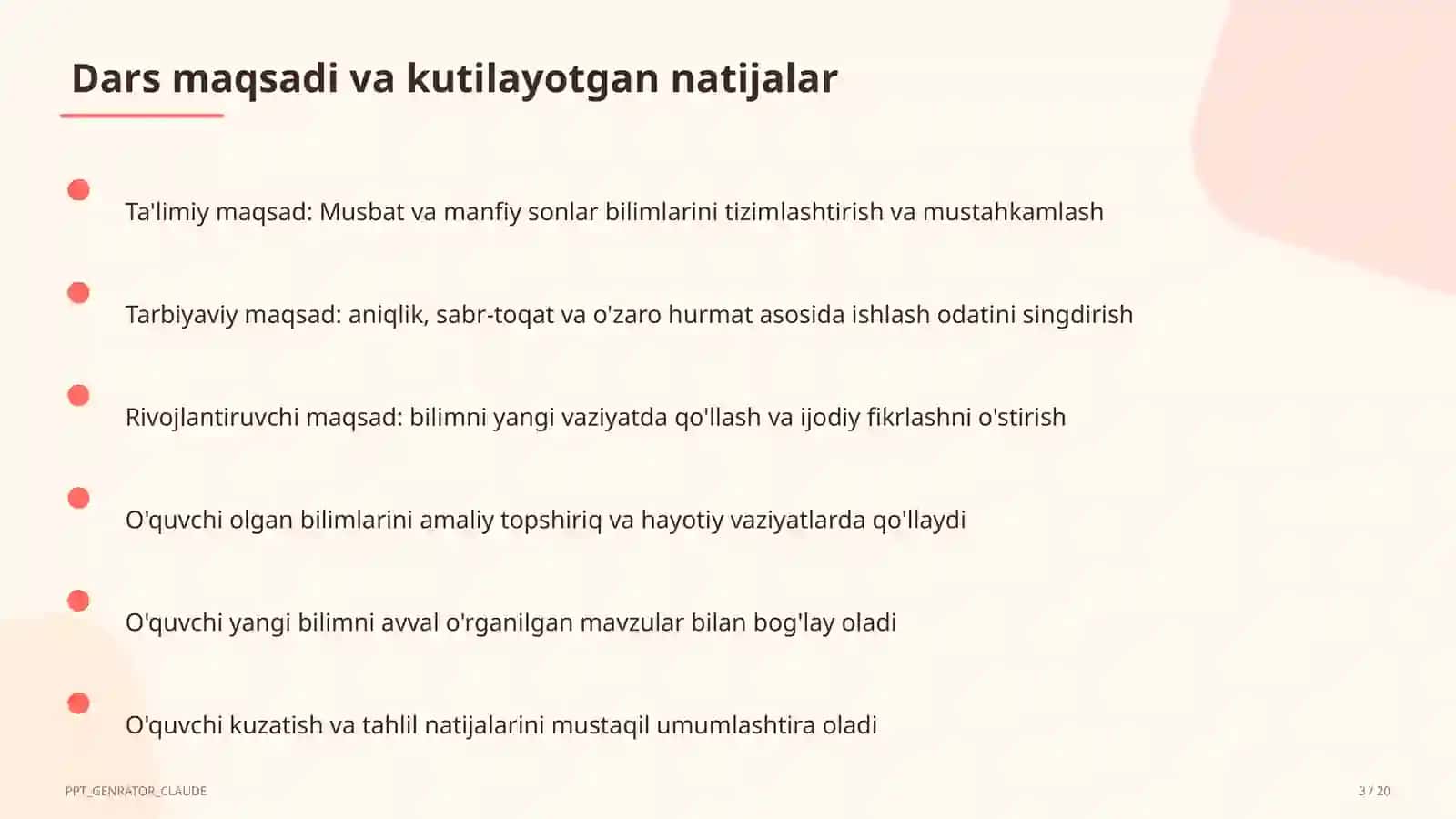 Musbat va manfiy sonlar (6-sinf) 3