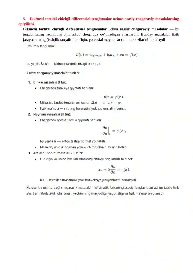 Xususiy hosilali differensial tenglamalar sinflari 3