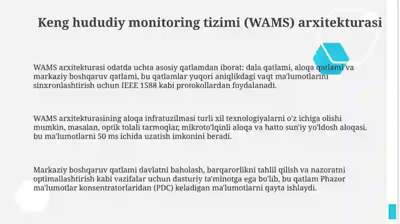 WAMS tizmlarida Wide area monitoring system PQ nazorati va foydalanilgan adabiyot 3